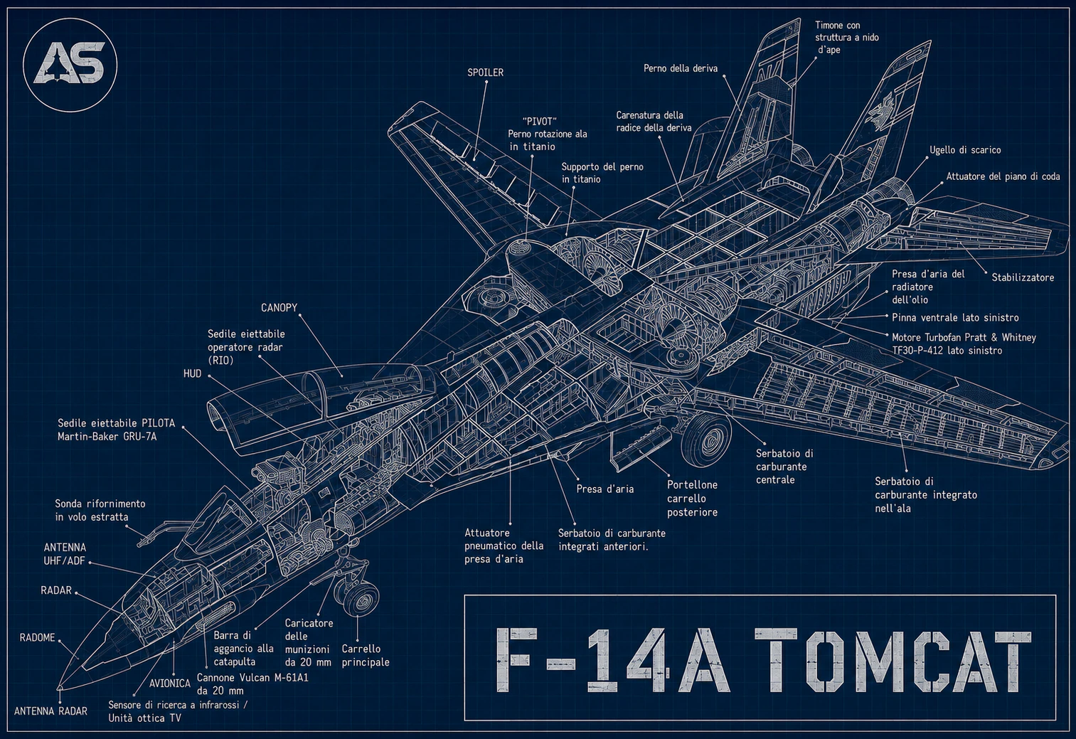 Spaccato tecnico dell'F-14A Tomcat.