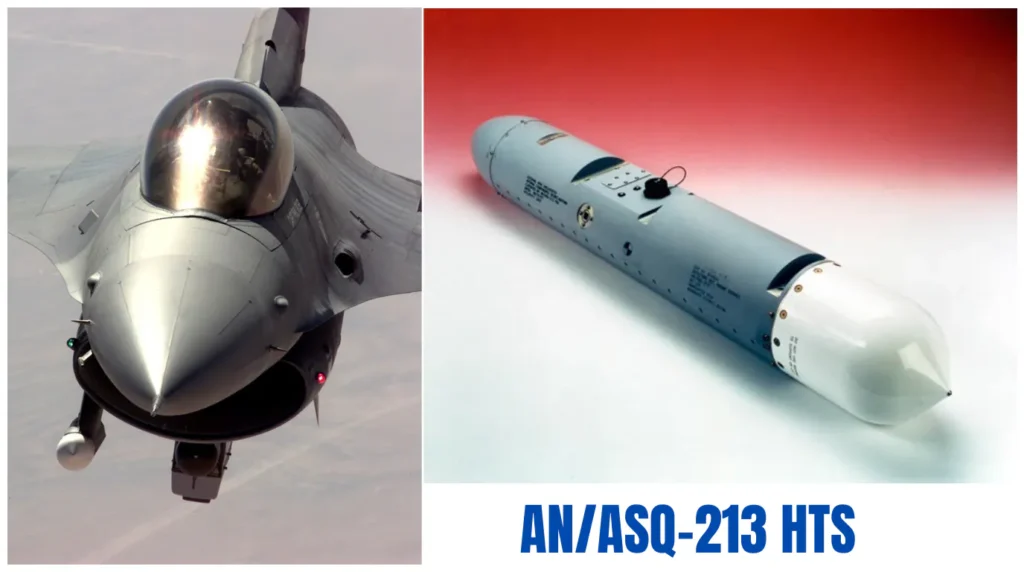 Il pod AN/ASQ-213 HTS e l'installazione tipica sull'F-16 "Wild Weasel". © Raytheon