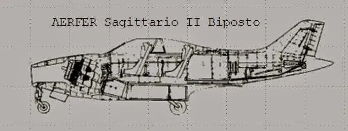 Disegno tecnico dell' Aerfer Sagittario II versione biposto.