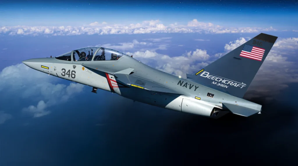 Un rendering concettuale del Beechcraft M-346N con la livrea della U.S. Navy per il programma Undergraduate Jet Training System (UJTS). (Render: Textron Aviation Defense)