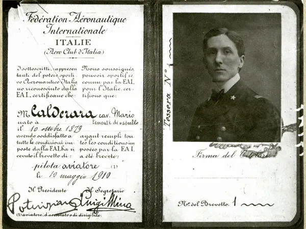 iIl brevetto di volo di Mario Calderara.