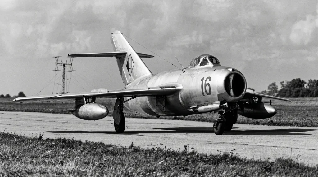 Un MiG-15 Bis della DDR in rullaggio.
